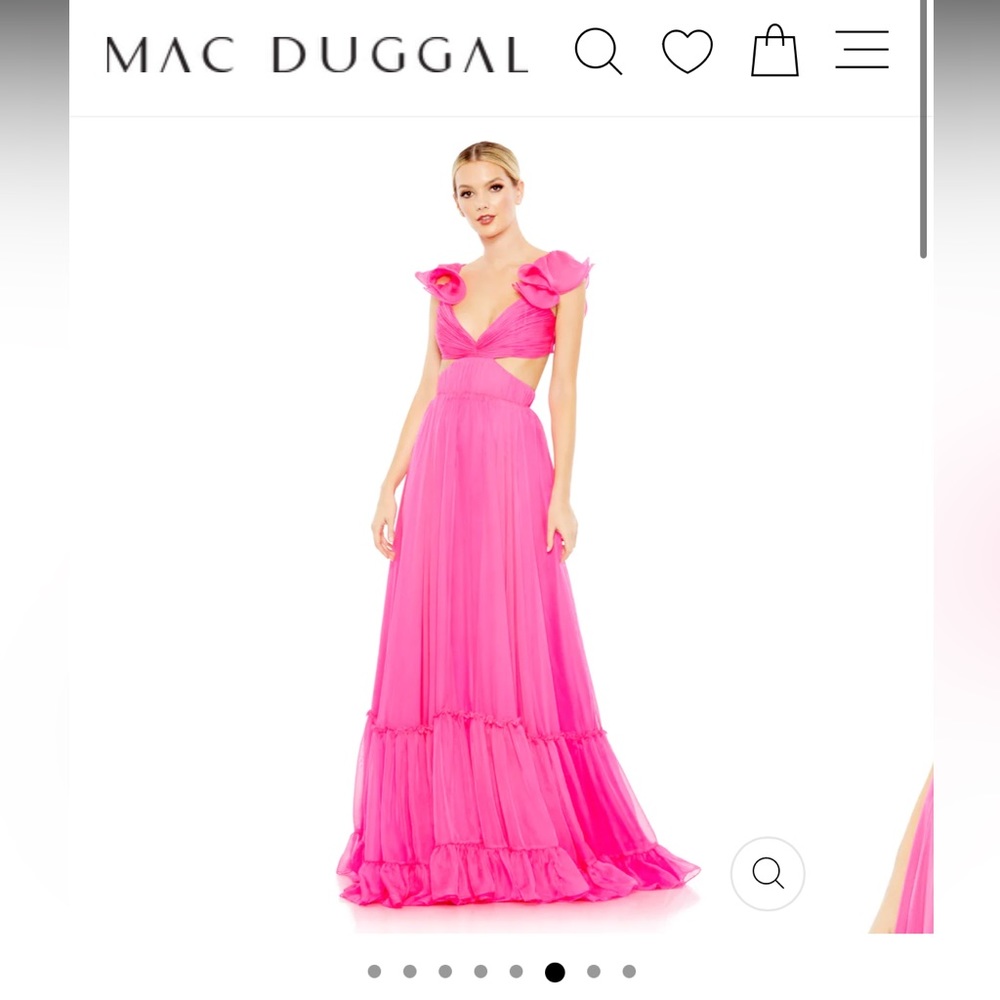 Mac Duggal ruched ruffled shoulder cut out lace up gown